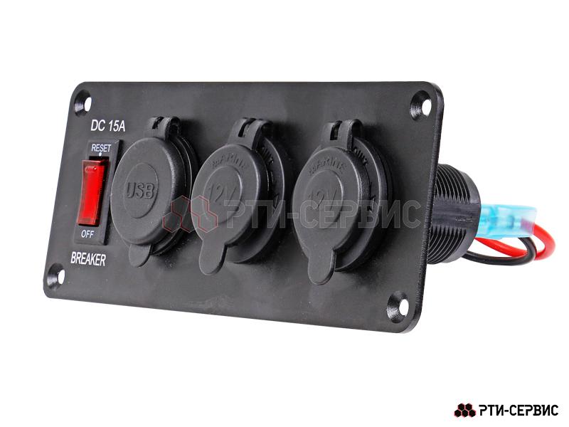 Панель с 2 разъёмами 12V (прикуриватель), 2 USB (2.1A + 1A) и переключателем - фото 2