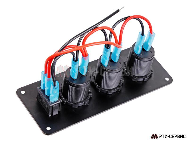Панель с 2 разъёмами 12V (прикуриватель), 2 USB (2.1A + 1A) и переключателем - фото 3